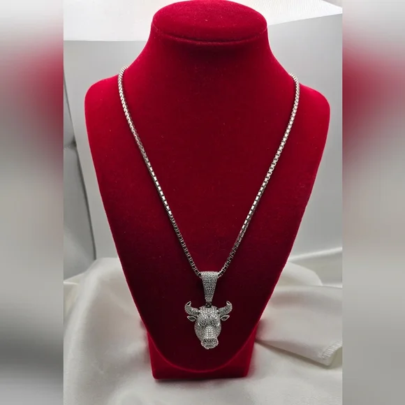 Sterling Silver 925 Moissanite Iced Bull Pendant